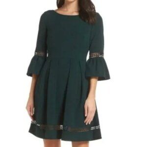 Eliza J Forest Green Fit/Flare Dress with Bell Sleeves (NWT)